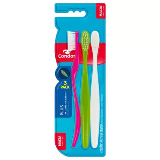 Condor Kit Escovas Dentais Plus Dental Macia (3 unidades)