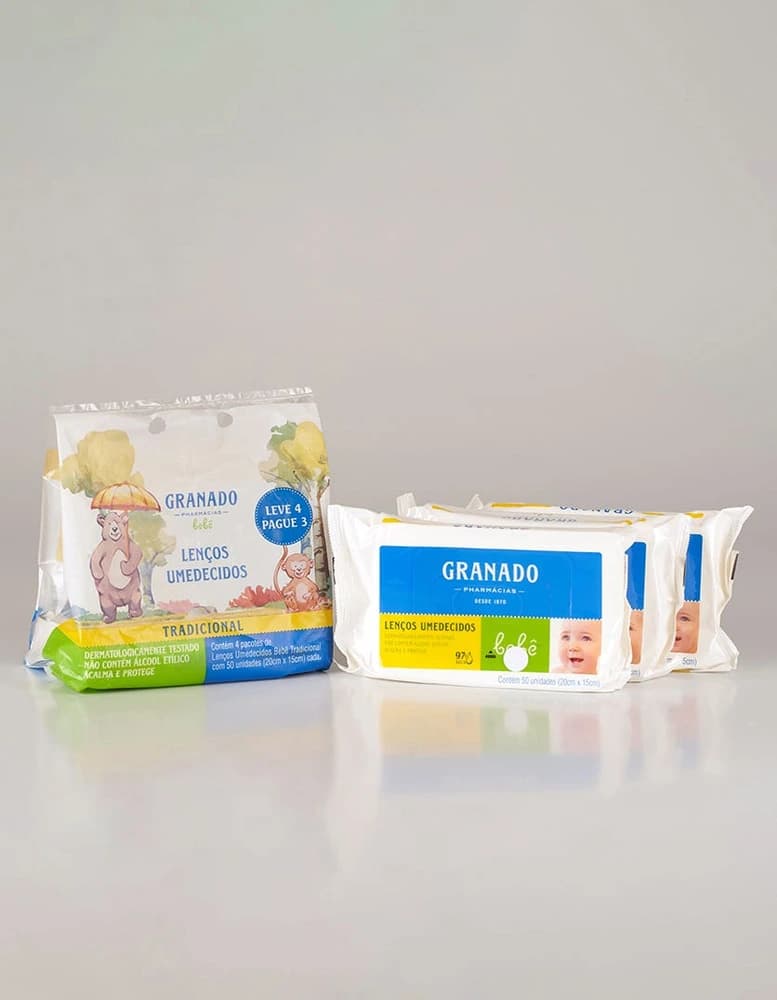 Granado Kit 4 Lenços Umedecidos Bebê Tradicional 200 unidades (4x50)