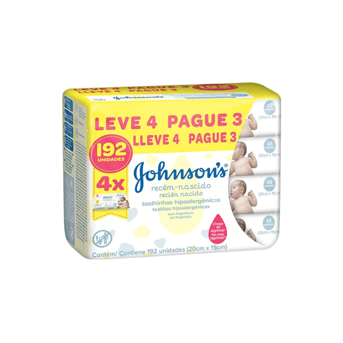 Johnson's Baby Kit Lenços Umedecidos Recém-Nascido Sem Fragrância 192 unidades (4x48)