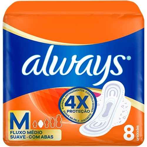 Always Absorvente com Abas Suave Tamanho M 8 unidades