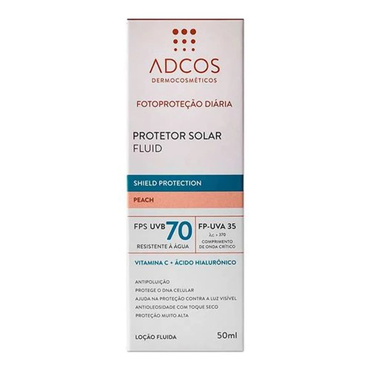 Adcos Protetor Solar Adcos Fluid Shield Protection Peach FPS70 50ml