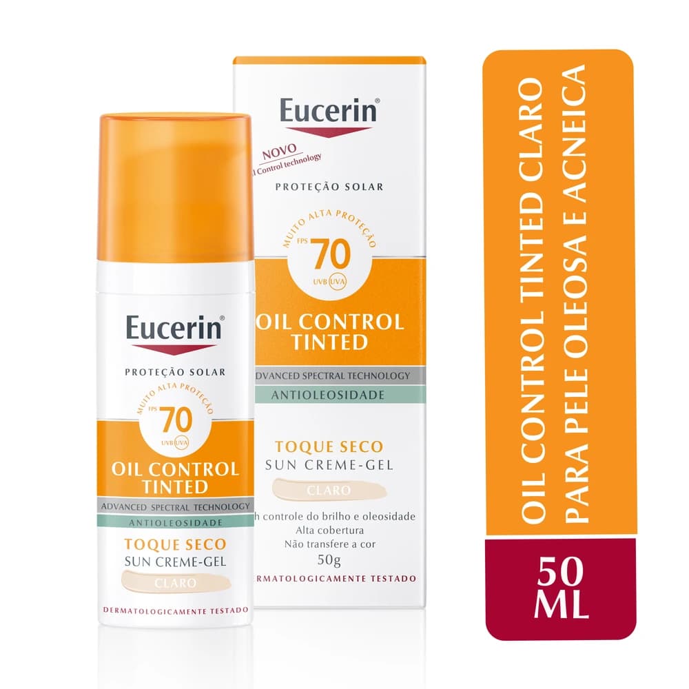 Eucerin Protetor Solar Facial Oil Control Cor Clara FPS 70 50ml (Amazon)